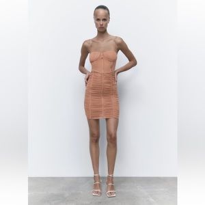 NWT Zara ruched tulle corset dress